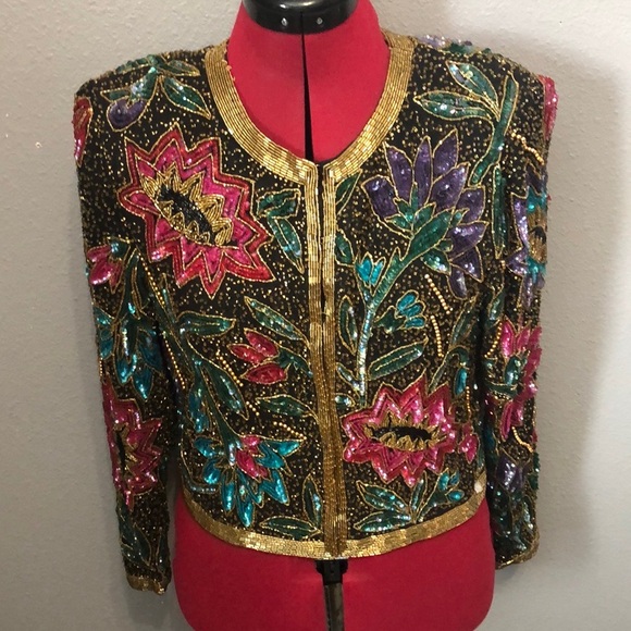NWT Vintage Night Vogue Evening Jacket S 100 Silk Pearl Beads Sequins sparkling - Picture 16 of 16